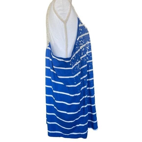 Lane Bryant Top Blouse Shirt Plus Size 22 24 Blue White Lace Clear Sequin - Picture 6 of 11